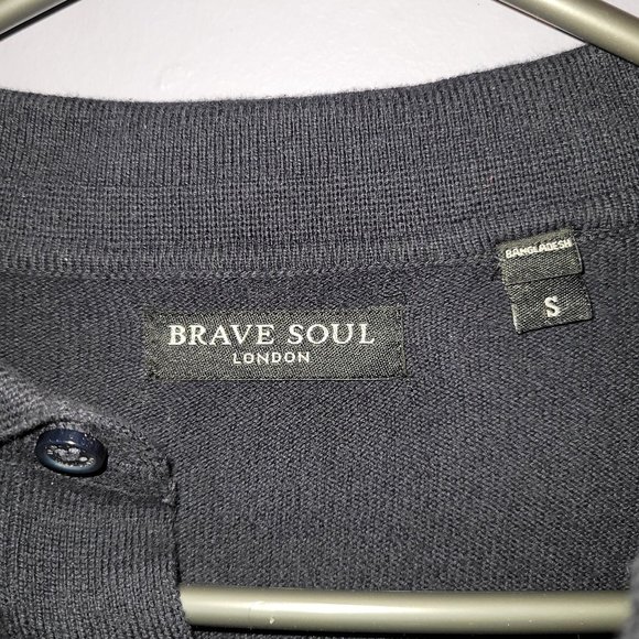 Brave Soul Adult Long Sleeve Polo Navy Blue S - Picture 2 of 3